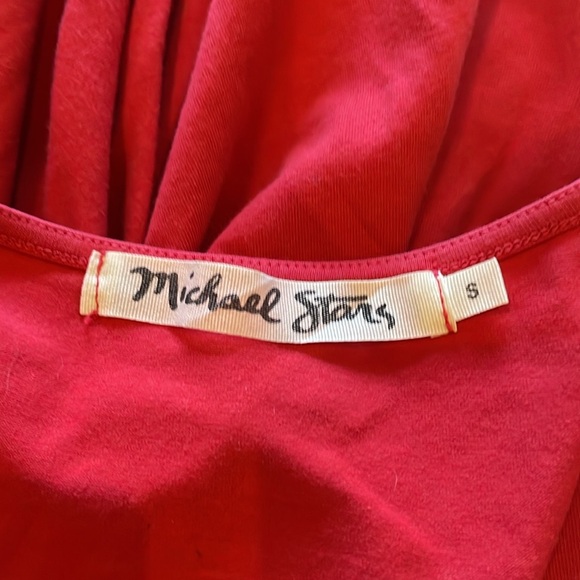 Michael Stars Ruched Faux-Wrap Midi Dress in RED Size Small - Picture 2 of 2